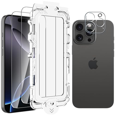 WFTE 2 Pack for iPhone 16 Pro Max Screen Protector,1 Camera Protector,Auto Dust-Elimination,9H Hardness,Anti-Scratch,Bubble-Free,HD Clear Premium Protective Tempered Glass Film,Case Friendly