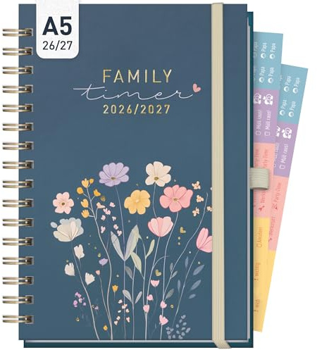 Häfft® Family-Timer Deluxe Familien-Planer 26/27 A5 Flower Joy blue