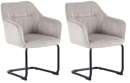 byLIVING ELBA Schwingstuhl 2er-Set, drehbar 180° mit Rückholfunktion | Grob-Cord taupe, Metallgestell schwarz, Armlehnen