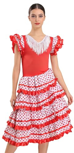Wildarms Disfraz de Sevillana Mujer - Vestido Flamenca Adulto con Volantes y Lunares - Traje Tradicional Andaluz para Feria, Flamenco y Carnaval (L)