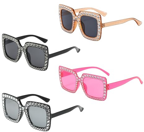GgiAvbn 4 Stück Herren Damen Sonnenbrille Set, UV-400 Lustige Sonnenbrille Pink Schwarz Braun, Glitzer Partybrillen Accessoires Damen, Geeignet für Single-Party, Hawaii, Abschlussfeier