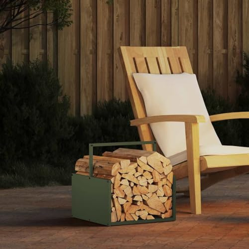 Ziaphsol Scaffale per legna da ardere verde oliva in acciaio laminato a freddo, 40 x 40 x 40 cm, per legna da ardere, fino a 100 kg, cestino per legna per camino, soggiorno e giardino
