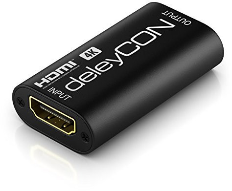 deleyCON Amplificador de señal HDMI - 1080p hasta 35m - 4K hasta 18m - HDCP 3D HDMI hembra a hembra - Negro