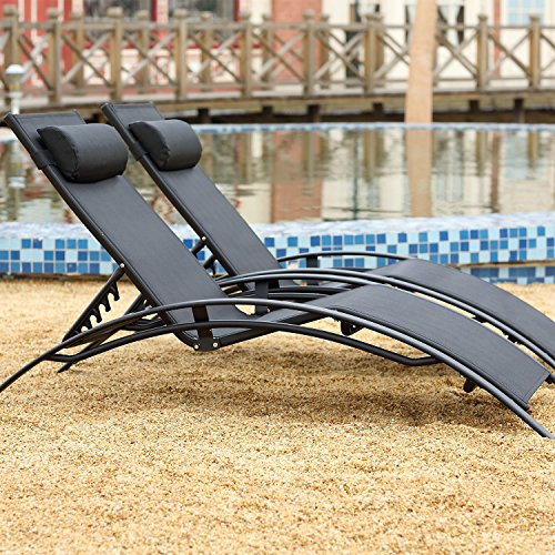 CONCEPT USINE | Lot de 2 Transats Ajustables et Empilables | Bain de Soleil Chaise Longue d'Extérieur Confortable | Bahia Noir | Réglable 6 Positions | Jardin Terrasse Plage Piscine