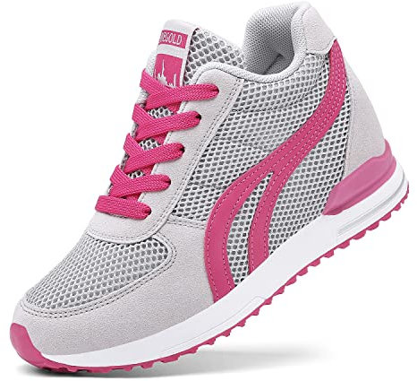 AONEGOLD® Sneakers Zeppa Interna Donna Scarpe da Ginnastica Basse Sportive Fitness Tacco Zeppa 7 CM Nero Bianco Grigio(Grigio,38 EU)