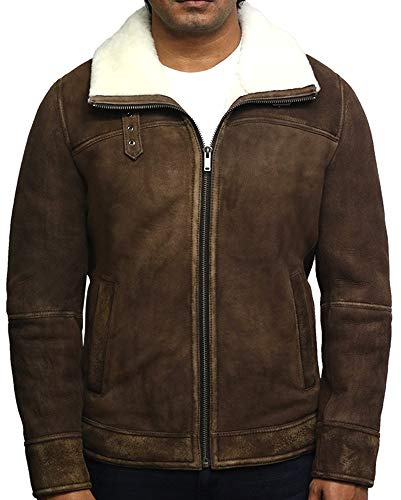 BRANDSLOCK Herren Schaffell Lederjacke Flieger Echter Shearling Bomber Fliegender Pilot