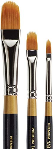 KINGART B-021 Premium 3 pc. Original Gold 9520 Series Filbert Rake Brush Set, Synthetic Golden Taklon for Acrylic, Oil, Watercolor Paint, Short Handle, 3 Brushes Sizes: 1/8, 1/4, 1/2