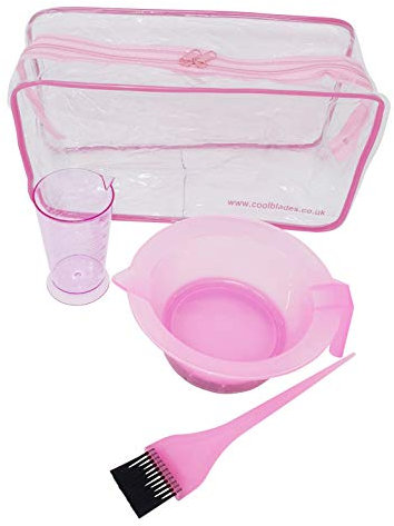 Professional Hairdresser's 4-Piece Pink hair dye and Tinting Set - Tinting Bowl, Tint Brush & Measuring Jug, ideal for hair bleach or hair colour application.