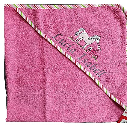 Kapuzenbadehandtuch Babyhandtuch Pferd mit Namen bestickt Markenhandtuch Wörner Baby Geburt Taufe Geschenk Mädchen