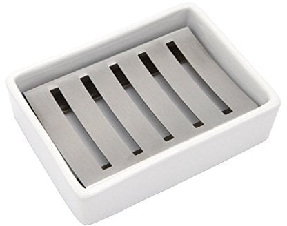 Lofekea Porte-Savon en céramique Porte-Savon en Acier Inoxydable pour Salle de Bains et Douche Double Couche Drainant Soap Box