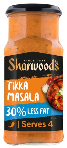 Sharwood's Reduced Fat Tikka Masala Sauce, 420 g Jar (1-Pack) | Family-Size Jar, Tomato-Based Sauce, Mild Spice, Quick & Convenient, Vegetarian Friendly