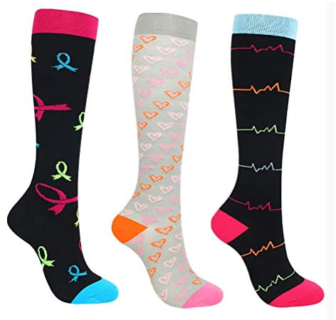 Miavogo 3 Paar Kompressionsstrümpfe für Damen, Kompressionssocken mit 20-30 mmHg Bunt Thrombosestrümpfe compression socks für Sport Laufen Reisen Flug
