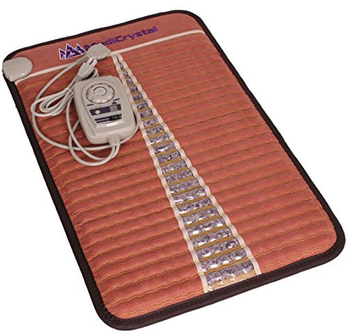 MediCrystal Infrared Heat Amethyst Mini Mat - 20W x 32L (50x80 cm) - Adjustable 30-70°C (86-158°F) Heating Pad - Natural Crystals - Hot Stone, FIR Sauna & Negative Ion Therapy - Red Brown - 220-240V