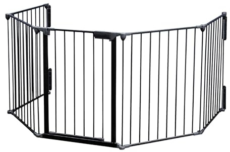 Wiltec Barrière de Protection cheminée XL – 3100 x 650 x 750 mm – Noir – avec Fixation Murale et 5 Éléments en Acier – Grille Pare-feu de poêle pour Sécurité Enfant