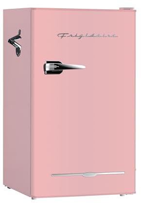 Frigidaire EFR376 Retro Bar Fridge Refrigerator with Side Bottle Opener, 3.2 cu. Ft, Pink/Coral