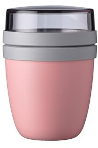 Mepal Müslibecher to go, Klein, praktischer Joghurtbecher to go - Unterteilung für Joghurt & Müsli - Geeignet für Gefrierschrank, Mikrowelle & Spülmaschine - 300 ml + 120 ml - Nordic Pink