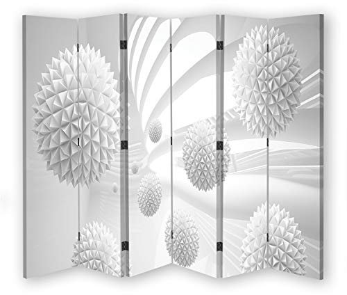 Feeby Paravent Kugel Raumteiler drehbar 360 Grad 6-teilig beidseitig Weiß 216x175 cm
