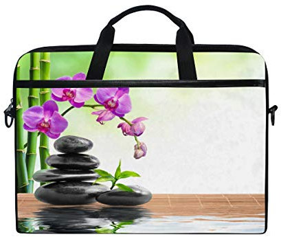 Laptop Bag Stone Orchid Japanese Zen Computer Case 14-14.5 in Protective Bag Travel Briefcase with Shoulder Strap for Men Women Boy Girls