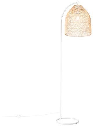 Qazqa - Landhaus I Vintage Land Stehlampe weiß mit Rattan - Sam I Wohnzimmer I Schlafzimmer - Stahl Länglich - LED geeignet E27