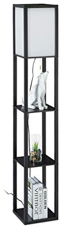 Relaxdays Stehlampe mit Regal, HBT: 161 x 26 x 26 cm, E27-Fassung, Holz & Acryl, modernes Design, Stehleuchte, schwarz