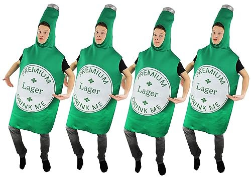 I LOVE FANCY DRESS Bierflaschen-Kostüm für Erwachsene, 4 Stück, große grüne Lagerflasche mit Drink Me Label, lustige Neuheit, Verkleidung, Oktoberfest, Bayern, Bierfest, Junggesellenabschied