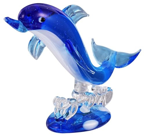 HEALLILY Glasdelfin-Figuren, Tierskulptur, Briefbeschwerer, blaues Glas, geblasenes Meer, Tierfigur, Tischdekoration, dekoratives Schaustück, Tafelaufsatz