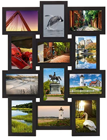 MELANNCO Collage Picture Frame for Wall, Holds 12 Photos - Six 4x6 and Six 6x4 Images, 18x23 Inch Black Plastic Frame, Hang Horizontal or Vertical, Gallery Wall Decor
