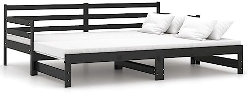 vidaXL Massivholz Kiefer Tagesbett Ausziehbar Ausziehbett Bettsofa Sofa Bett Sofabett Schlafsofa Holzbett Bettgestell Gästebett Schwarz 2X(90x200) cm