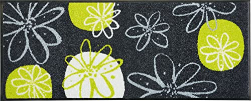 Erwin Müller Fußmatte Koblenz, Schmutzfangmatte, Fußabtreter rutschhemmend, Blumenmotiv - robust, langlebig, pflegeleicht, für Fußbodenheizung geeignet - grau/grün Größe 80x200 cm