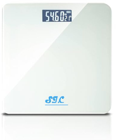 Digitale Personenwaage mit Präzisionssensor, professionell, ultradünn, aus gehärtetem Glas, mit LCD-Display, max. 180 kg (Weiß)