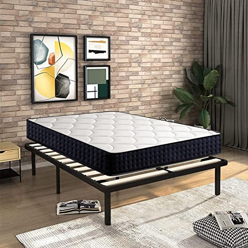 IZTOSS Lit 140x190 avec Sommier et Matelas - Matelas 140x190x27 Mémoire de Forme - Sommier 140x190 avec Pieds Blanc et Noir