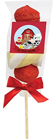 Spiedini di Marshmallow con tag personalizzabili kit fai da te grafica a scelta per caramellata regalini fine festa compleanno comunione nozze (Fattoria)