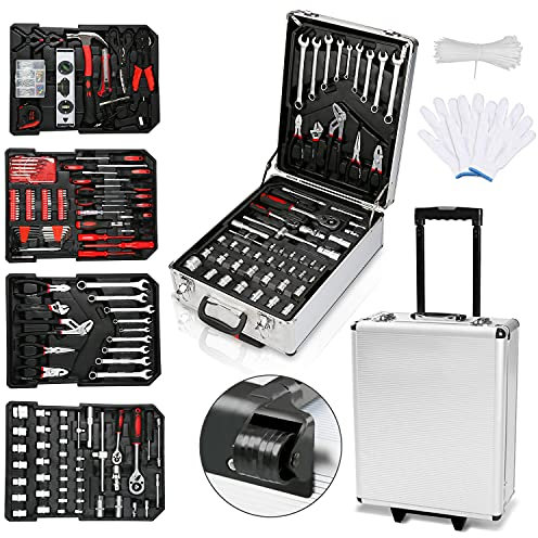 Herrselsam Werkzeugkoffer 1031-teilig, Werkzeugset für den Haushalt, Werkzeugkasten Werkzeugkiste, Abschließbare Werkzeugtasche, Werkzeug-Trolley mit Rollen, Werkzeugkoffer Trolley mit 4 Ebenen