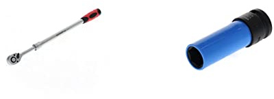 GEDORE red Teleskopknarre, Umschaltbar, 1/2 Zoll, Ergonomischer 2K-Griff, Rot/Schwarz & red Schlagschraubereinsatz mit Schonhülse, Nuss 1/2 12,5 mm Antrieb, 6-kant, SW 17mm, lang, Auto/KFZ, R63041716