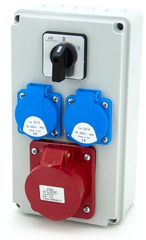 ELS Elektrotechnika Stromverteiler Wandbau Stromverteiler mit Schalter 0-1 und 2x 230V + 1x CEE 16A + verdrahtet, anschlussfertig für Garage, Werkstatt, Fabrik