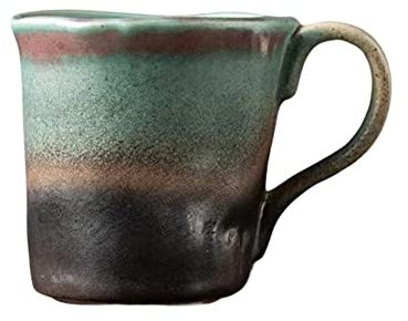 YlobdolY Taza de café de cerámica pequeña de 200 ml con asa, hecha a mano, taza de té vintage, tazas de café con leche multicolor de esmalte reactivo rústico para oficina y hogar, verde azulado