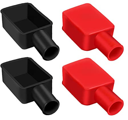 4pcs Battery Terminal Covers Auto, Insulating Red & Black Soft Rubber Positive and Negative Cable Stud Covers Flexible Battery Terminal Protector Caps for Car Electric Bikes Trucks