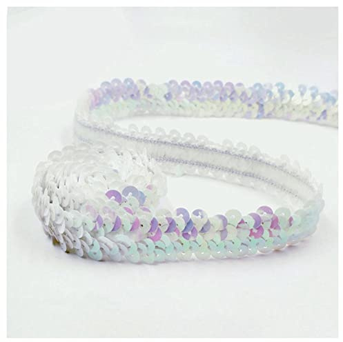 SHTGOI 10 Yards Pailletten Bänder Elastisch Glitzer Paillettenbesatz 2 cm Breite Paillettenband Trim 2-Reihiger Paillettenborte Stoffband für DIY Nähen Kleidung Handwerk Deko Bunt