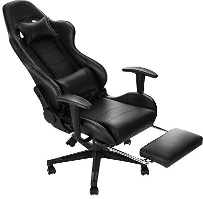Panana Gaming Chair Racing Gas Lift Swivel High Back Ergonomic Chair with Lumbar Support & Footrest (Black)