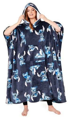 Disney Übergroße Damen Hoodie Decke mit Ärmeln - Stitch Oversized Kapuzenpullover Fleece Tragbare Decken für Frauen