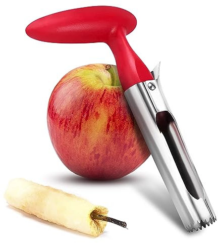 Apple Corer Tool – Apple Core Remover with Ergonomic Plastic Red Handle, Durable Food-Safe Stainless Steel, 7.3 Easy to Use and Clean, Corer Tool Kitchen Essential for Fruit And Vegetable Prep
