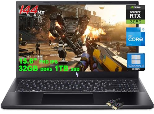 acer Nitro 5 Gaming Laptop | 15,6 FHD IPS 144Hz | Intel 8-Core i5-13420H (>i7-12650H) | 32GB DDR5 1TB SSD | GeForce RTX 3050 6GB Graphic | Backlit Thunderbolt Win11Pro Nero + Cavo HDMI