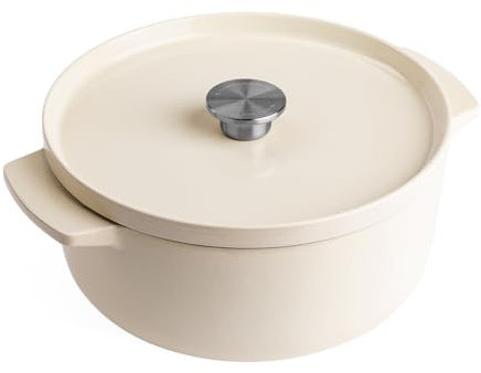 KitchenAid Cast Iron Ø26cm/5.2 Litre Casserole with Lid,Robust & Durable,Searing,Browning or Frying,PFAS-Free Enamel Interior,Induction,Ergonomic Handle,Oven Safe up to 260°C,Almond Cream