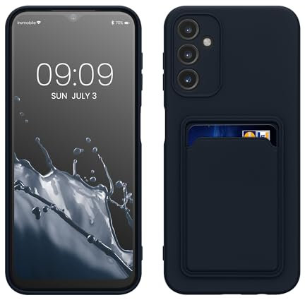kwmobile Housse Compatible avec Samsung Galaxy A14 5G Coque - Housse de téléphone avec Compartiment Carte en Silicone - Bleu foncé