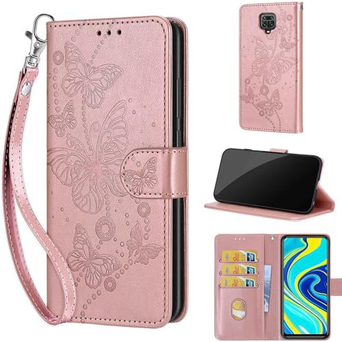Funda para Xiaomi Redmi Note 9S / Redmi Note 9 Pro/Redmi Note 9 Pro MAX Carcasa, Funda de Cuero de Flip Móvil Plegable Funda para Xiaomi Redmi Note 9S / Note 9 Pro/Note 9 Pro MAX Rosa Dorado