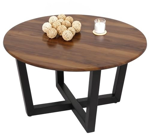 Mendler Couchtisch HWC-M61, Beistelltisch Sofatisch, Massiv-Holz HPL Laminat Melamin Ø80cm, Sheesham Holz-Optik, Dunkles Gestell