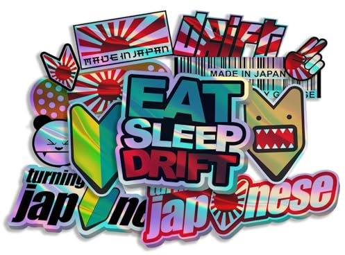Finest Folia JDM Aufkleber Set für Auto Motorrad Helm Japan Stickerbomb japanische OEM Sticker Tuning Autoaufkleber Folie selbstklebend wetterfest R207 (Stickerbogen 1, Mit Hologramm Effekt)