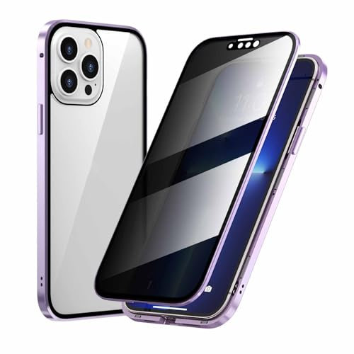 THUCHENYUC Magnetic Phone Case 360 Degree Front And Back Privacy Tempered Glass Cover Magnetic Privacy Case For IPhone 15 14 13 12 11 Pro Max (Color : Purple, Size : For iphone 11 pro max)