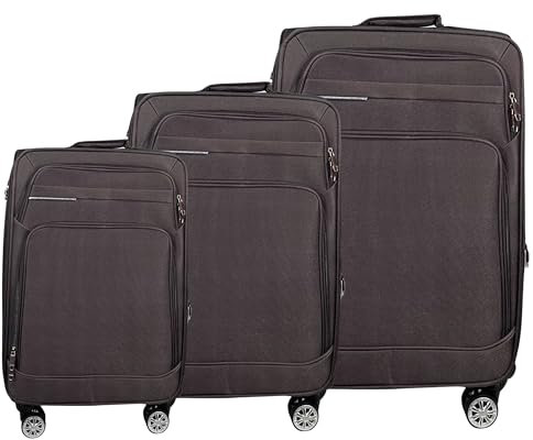 MY TRAVEL BAG Stoff Reisekoffer Trolley Erweiterbar mit Zwillingsrollen (M/L/XL/XXL oder 4er Set) Weichgepäck (Coffee, 3er Set)