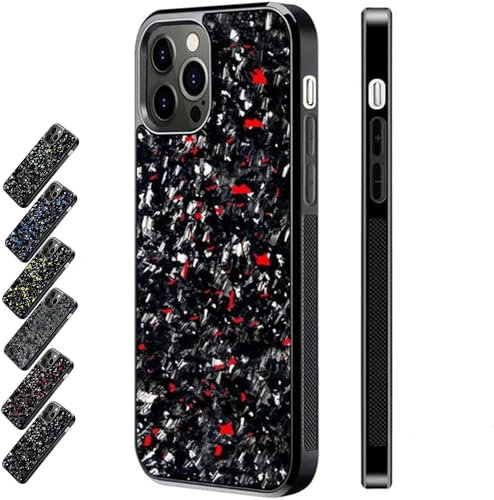 Forged Carbon Fiber Phone Case, Phone Case with Real Forged Carbon Fiber, Magnetic Shockproof Case Cover for iPhone 12/13/14/15 Pro Max, Support Wireless Charging (15,Red)